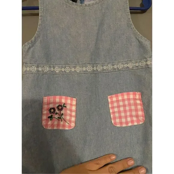 Tommy Hilfiger Vintage Denim Plaid Pocket Zip Sleeveless Dress 18/24 Months - Picture 4 of 4